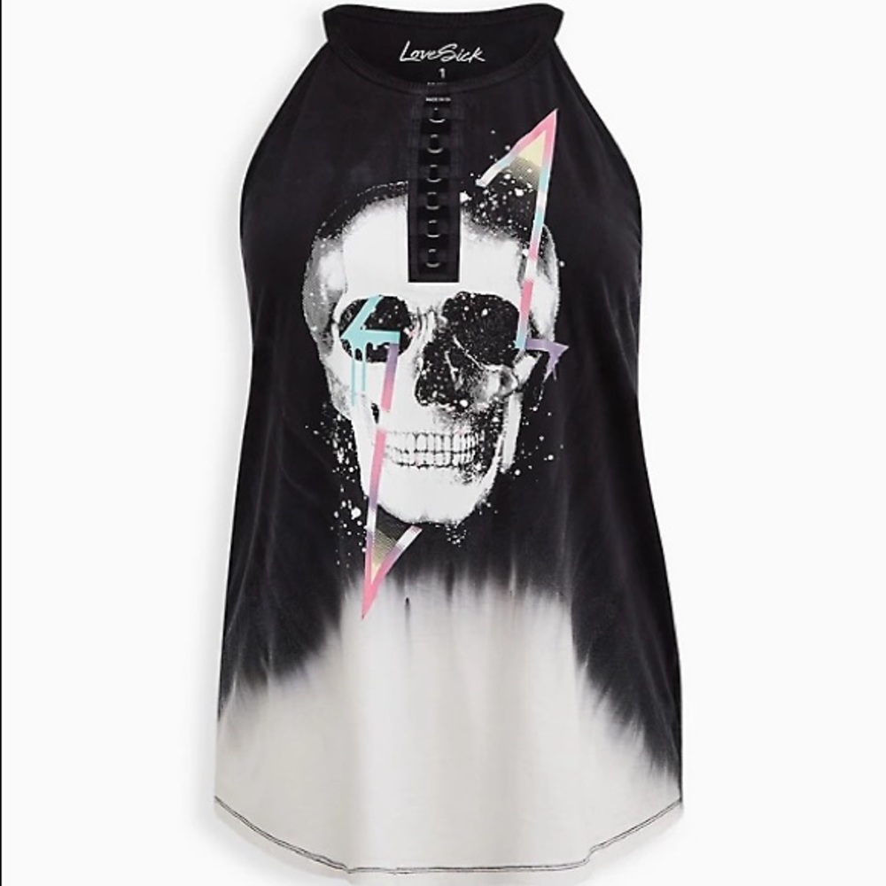 BNWT TORRID LOVESICK TIE-DYE SKULL HIGH NECK TANK
